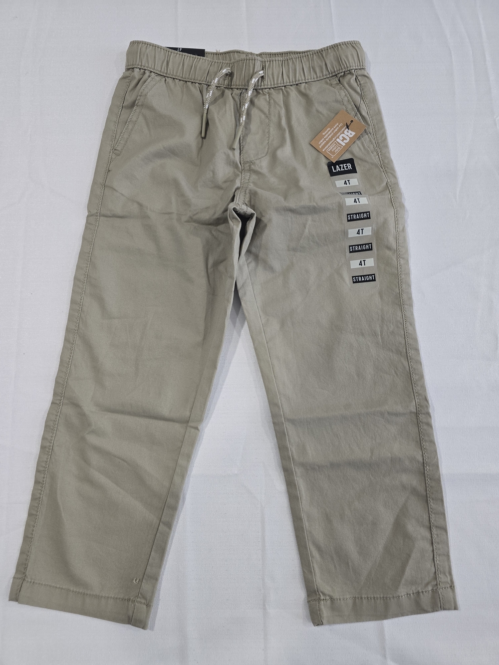 BCI Lazer Boys' Straight Fit Khaki Drawstring Pants - Tan | 4T | NEW